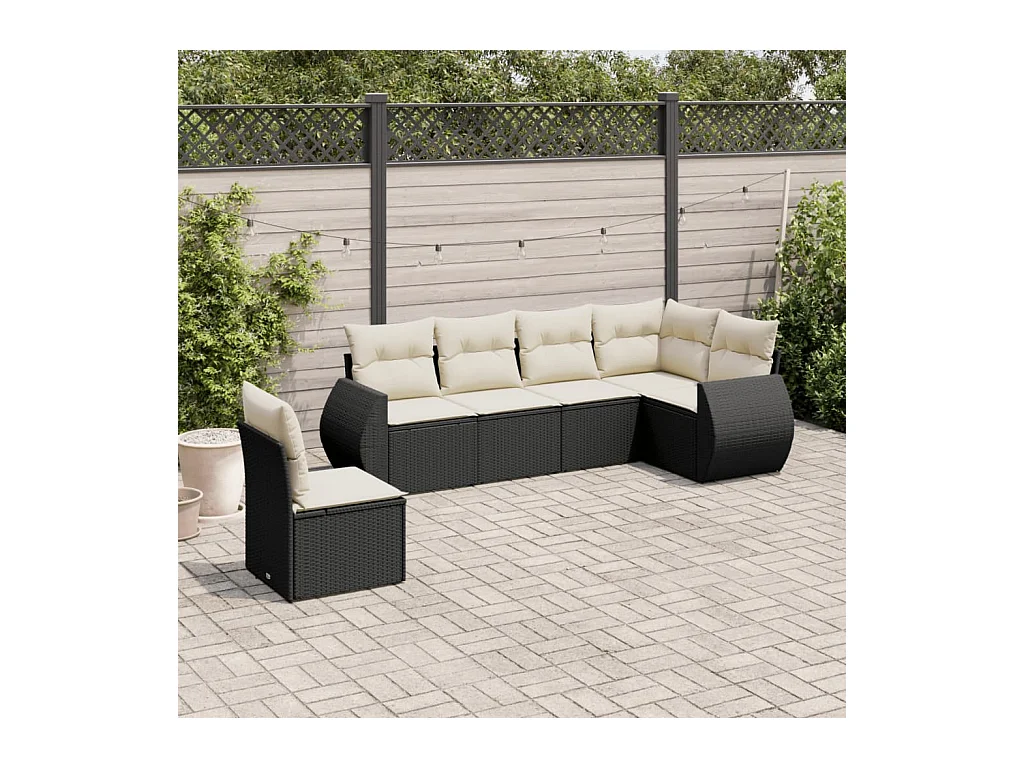 6-tlg. Garten-Sofagarnitur mit Kissen Schwarz Poly Rattan