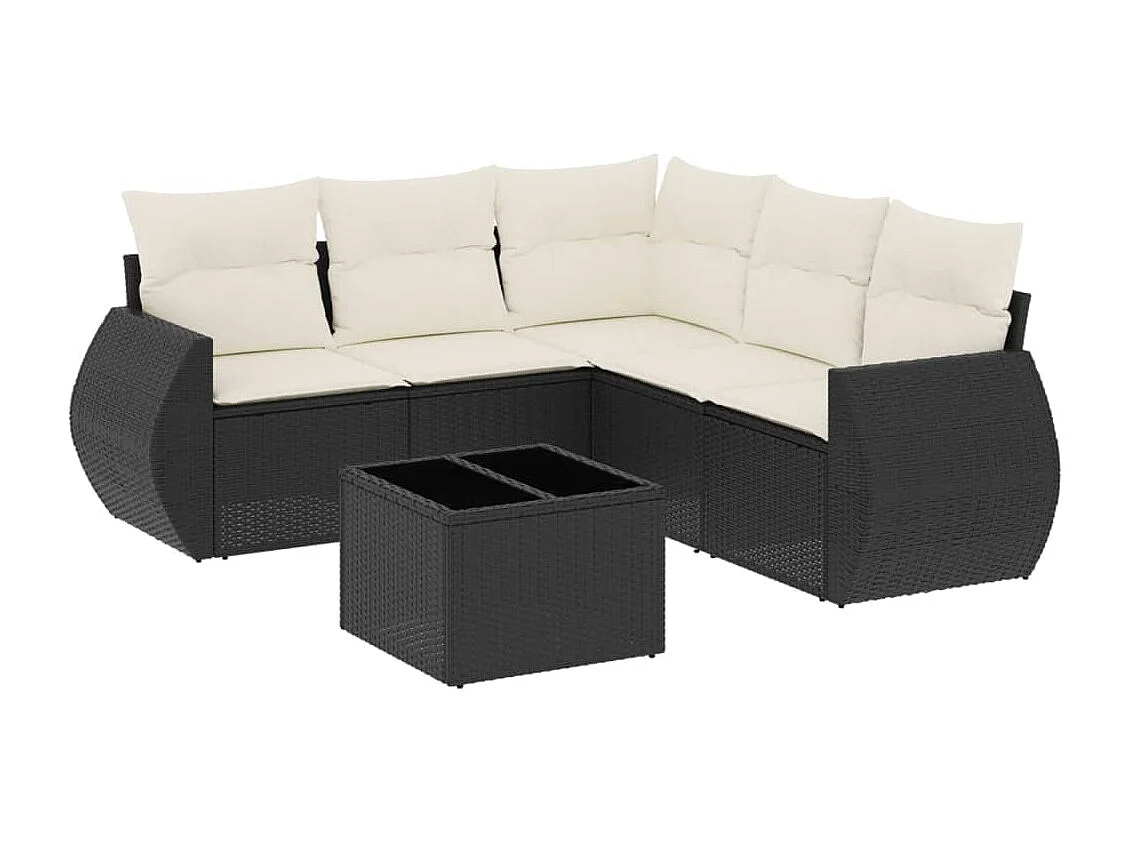 Salon de jardin 6 pcs avec coussins noir résine tressée
