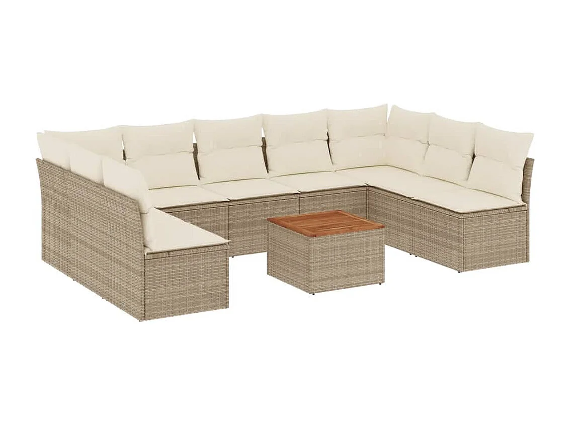 Salon de jardin avec coussins 10 pcs beige résine tressée