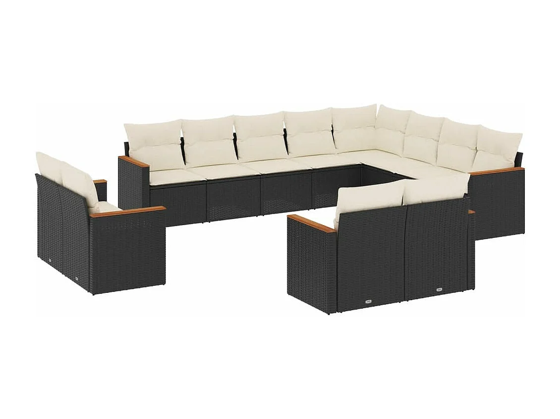 Set Divani da Giardino 12 pz con Cuscini Nero in Polyrattan