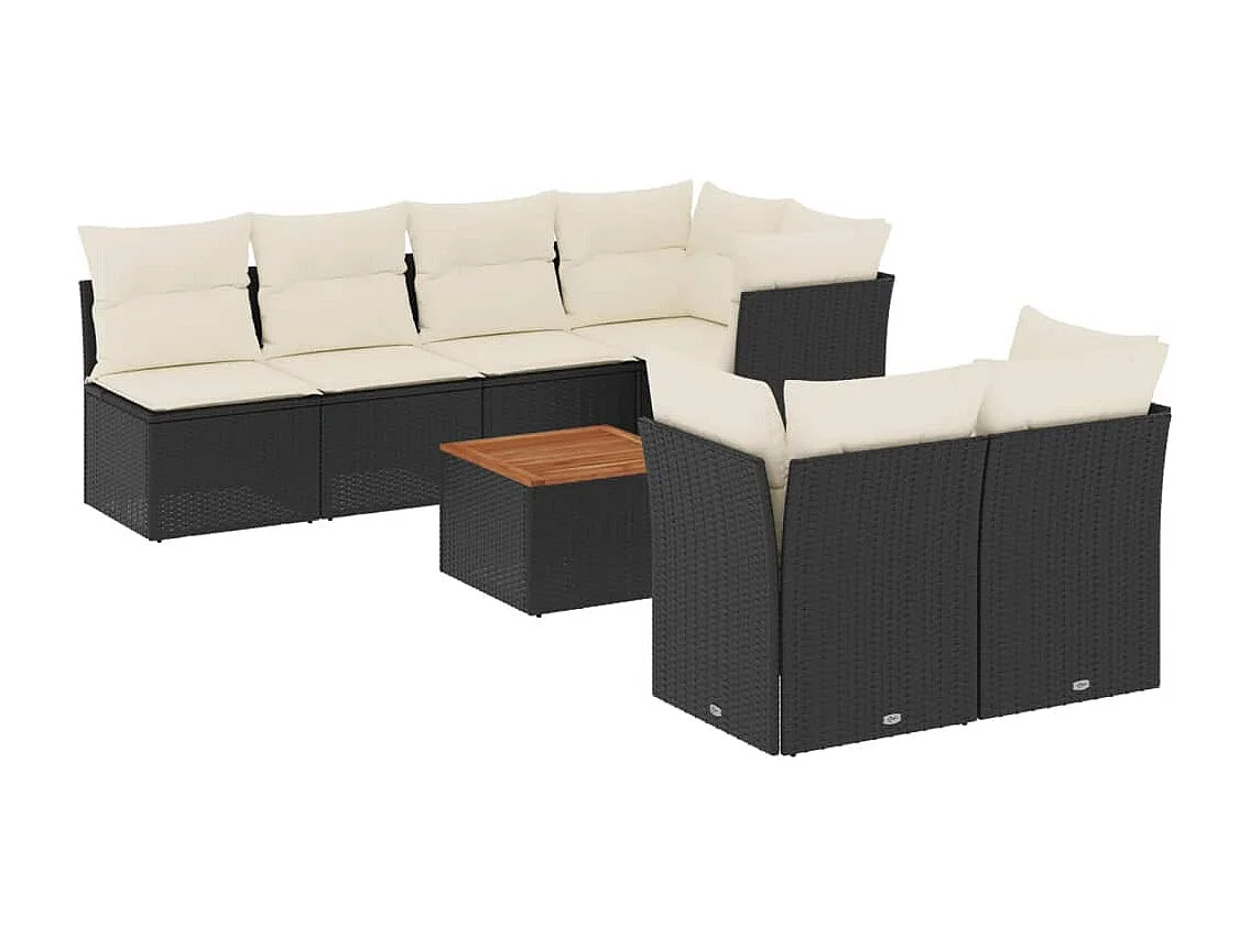Set Divani da Giardino con Cuscini 8 pz Nero in Polyrattan