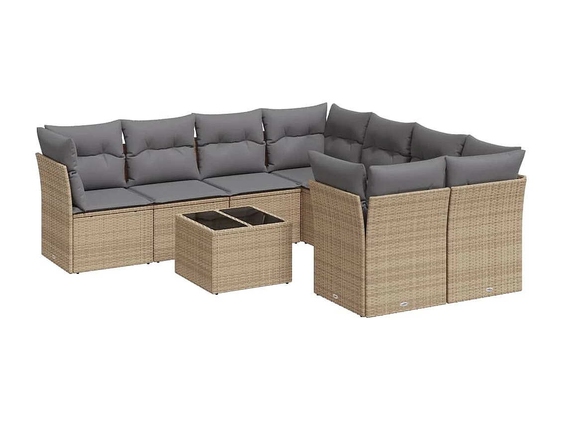 Salon de jardin avec coussins 9 pcs beige résine tressée
