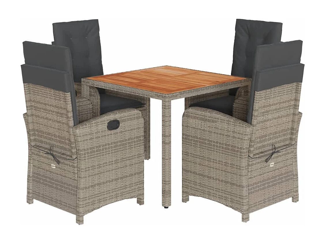 Ensemble à manger de jardin 5 pcs coussins gris résine tressée