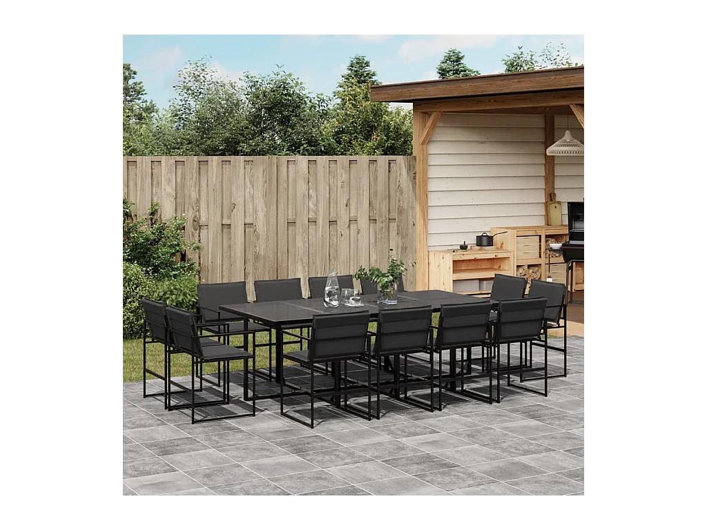 Set da Pranzo da Giardino 13 pz con Cuscini Nero in Textilene