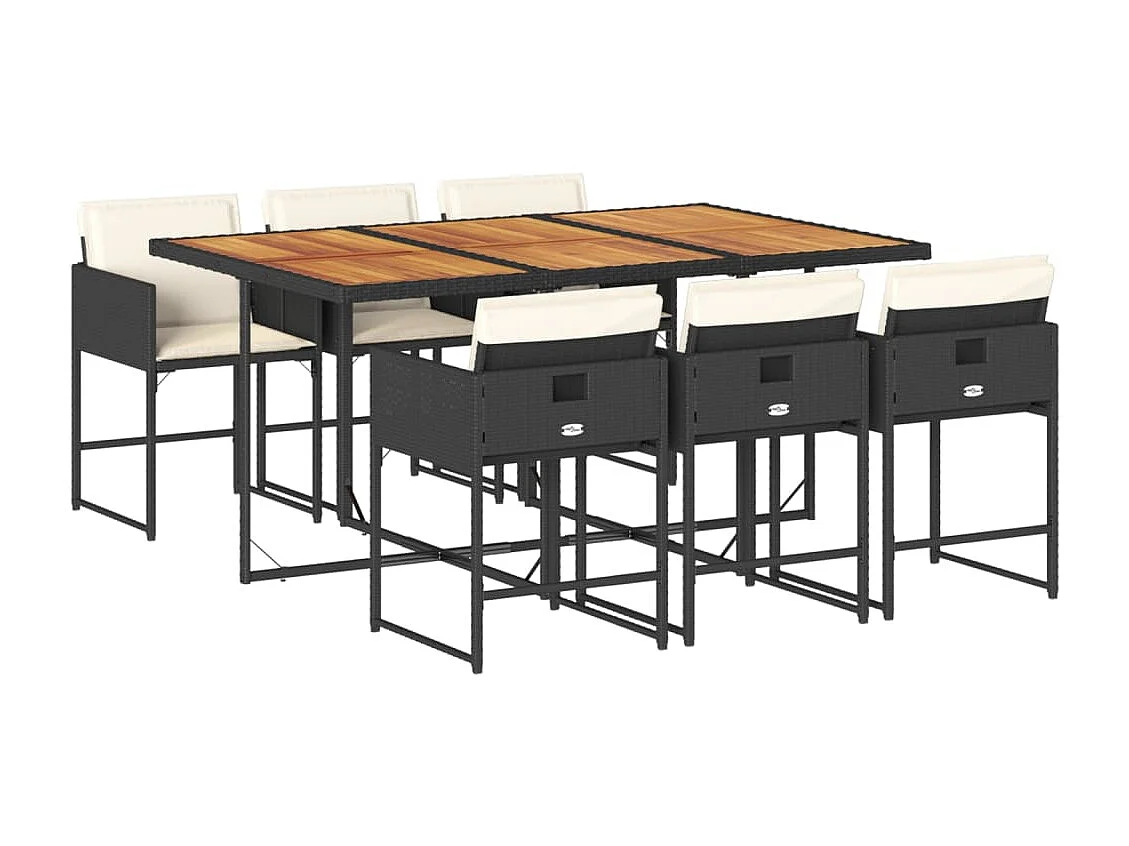 Set da Pranzo da Giardino 7 pz Nero con Cuscini in Polyrattan