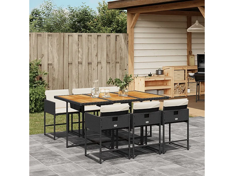 7-delige Tuinset met kussens poly rattan zwart