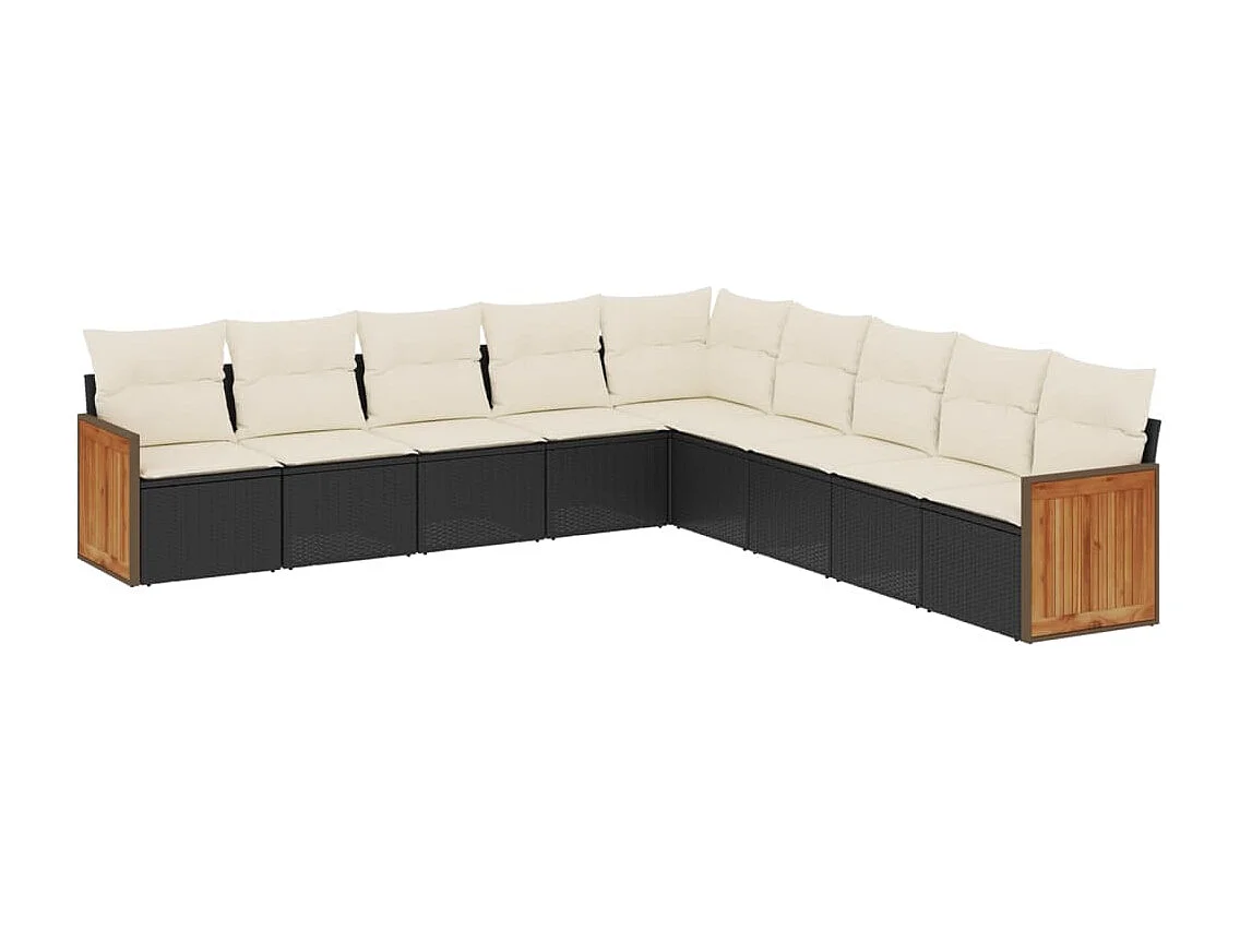 Salon de jardin 9 pcs avec coussins noir résine tressée