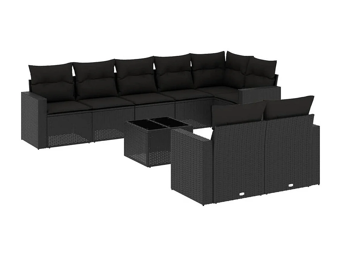 Set Divani da Giardino 9 pz con Cuscini Nero in Polyrattan