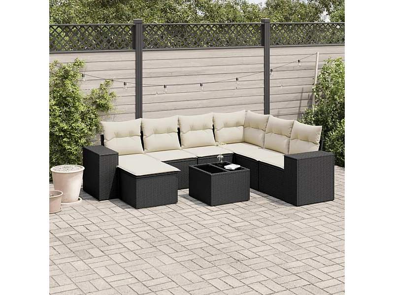 Set Divani da Giardino con Cuscini 8 pz Nero in Polyrattan