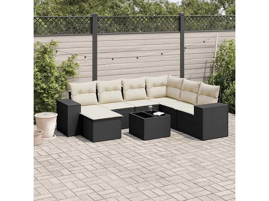 Set Divani da Giardino con Cuscini 8 pz Nero in Polyrattan