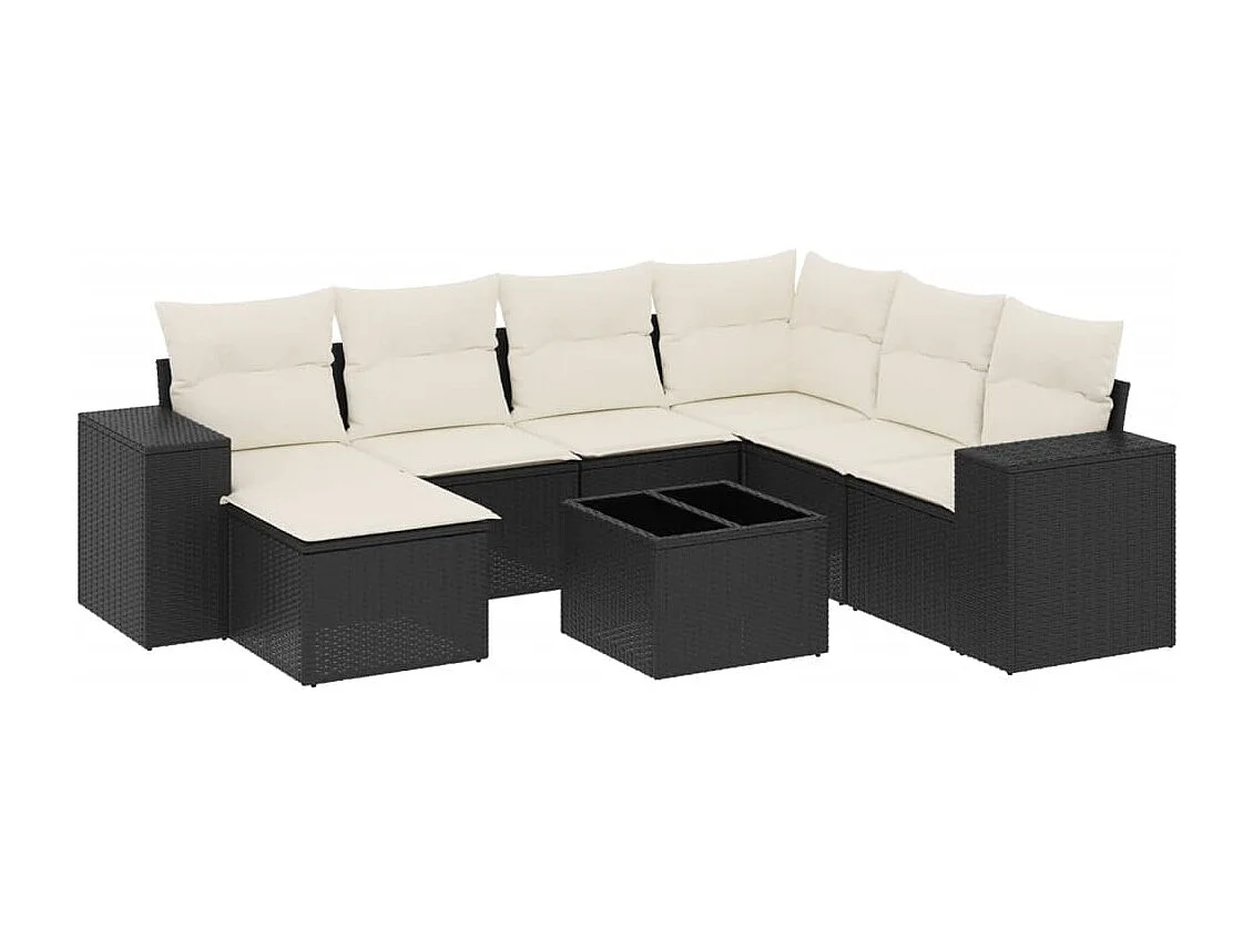 Set Divani da Giardino con Cuscini 8 pz Nero in Polyrattan