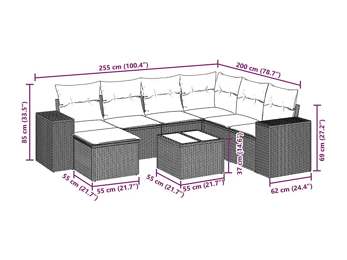 Set Divani da Giardino con Cuscini 8 pz Nero in Polyrattan