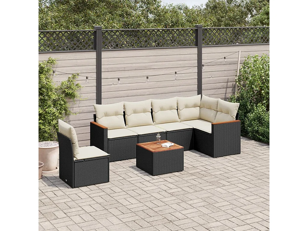 Set Divani da Giardino con Cuscini 7pz Nero Polyrattan