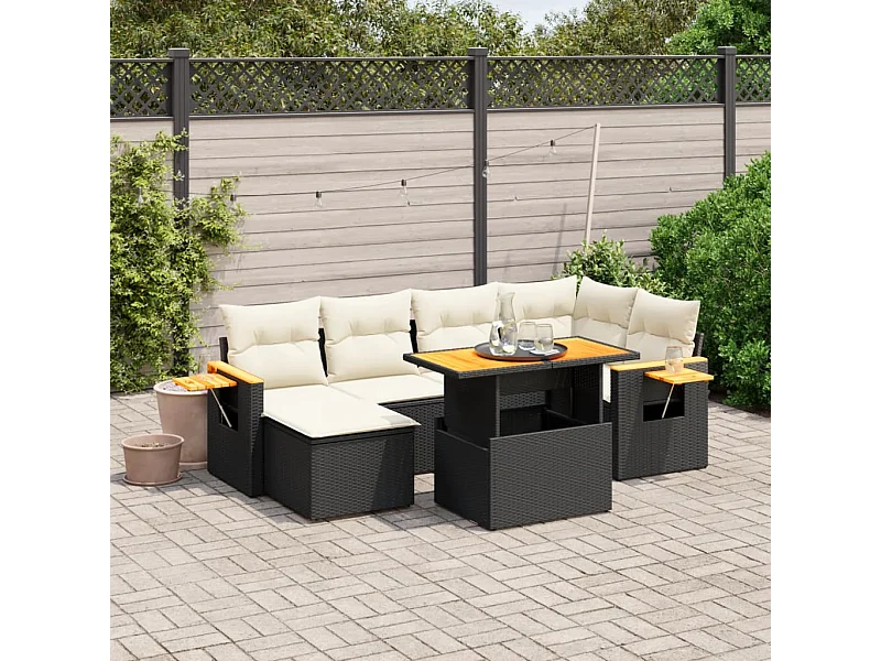 Set Divani da Giardino con Cuscini 7pz Nero Polyrattan