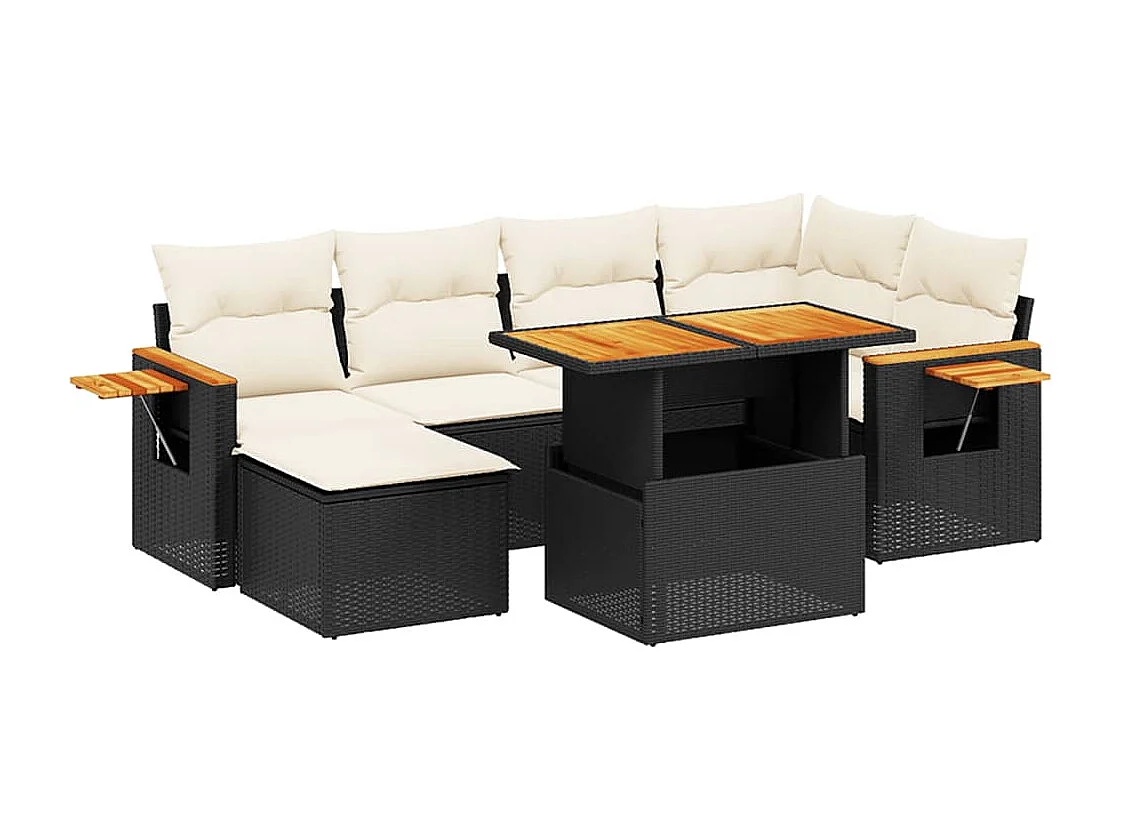 Set Divani da Giardino con Cuscini 7pz Nero Polyrattan