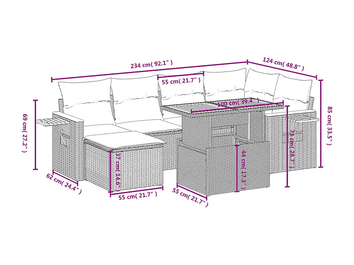 Set Divani da Giardino con Cuscini 7pz Nero Polyrattan