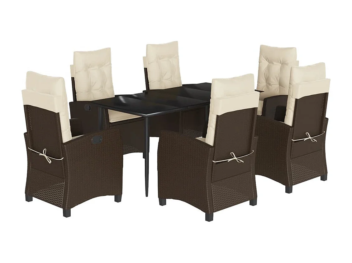 Ensemble à manger de jardin et coussins 7 pcs marron rotin