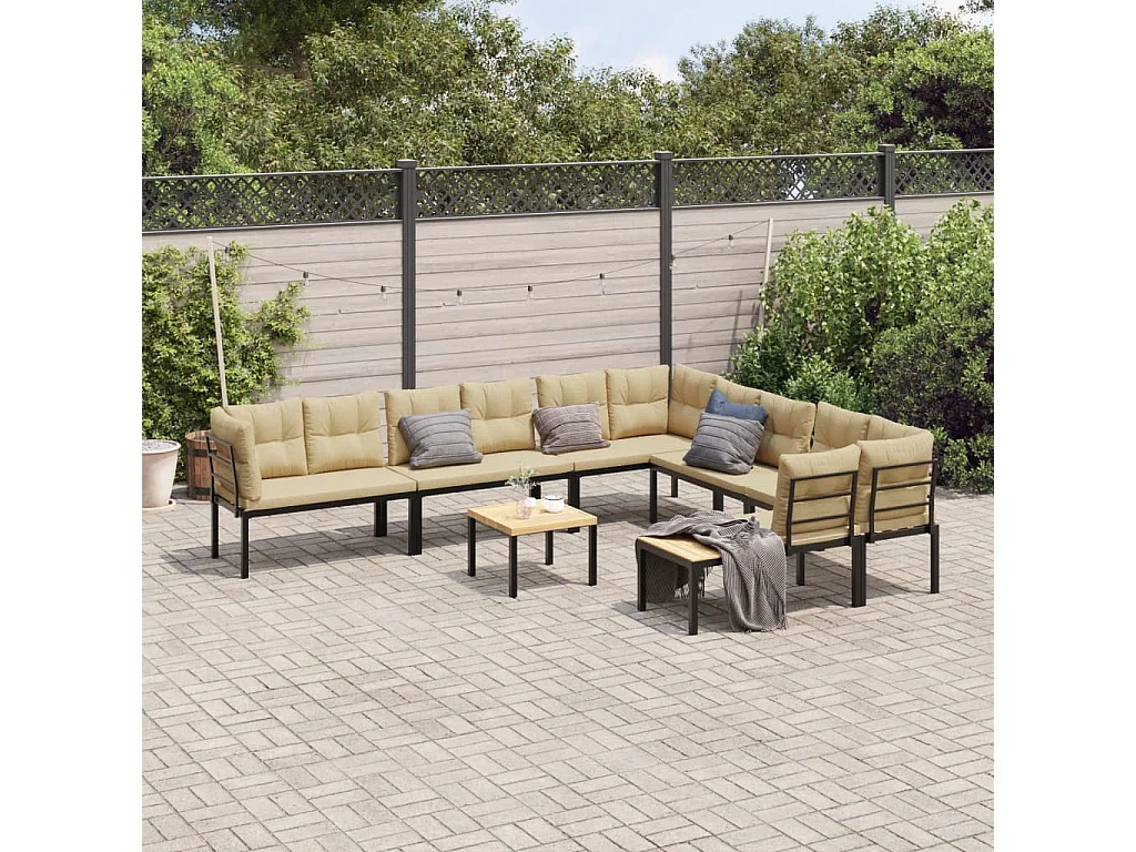 7-tlg. Garten-Sofagarnitur mit Kissen Schwarz Stahl