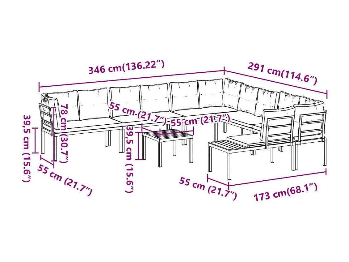 7-tlg. Garten-Sofagarnitur mit Kissen Schwarz Stahl