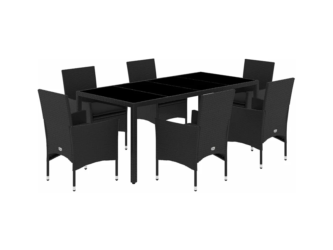 Ensemble à manger de jardin et coussins 7 pcs noir rotin acacia