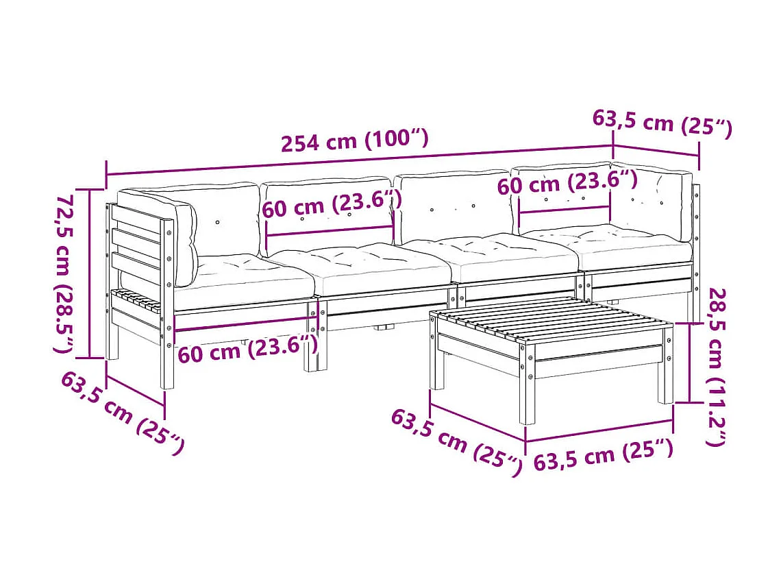 Set Divani Giardino 5pz con Cuscini Marrone Cera Massello Pino