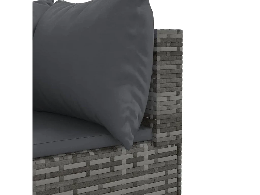 Salon de jardin 4 pcs avec coussins Gris Résine tressée