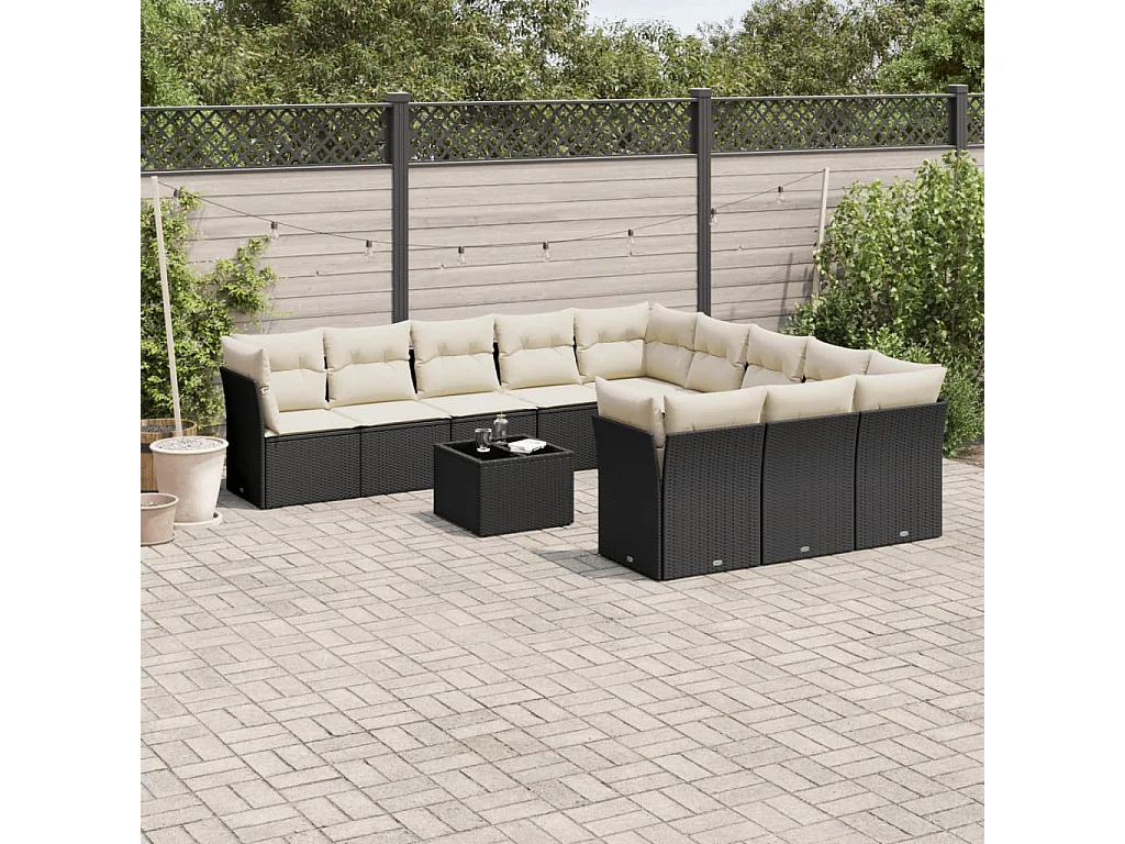 Set Divani da Giardino 12 pz con Cuscini Nero in Polyrattan