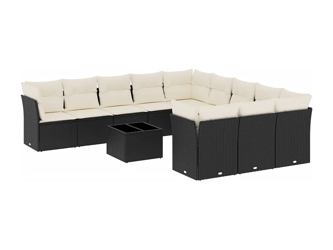 Set Divani da Giardino 12 pz con Cuscini Nero in Polyrattan