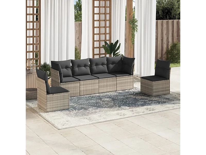 Salon de jardin 6 pcs avec coussins gris clair résine tressée