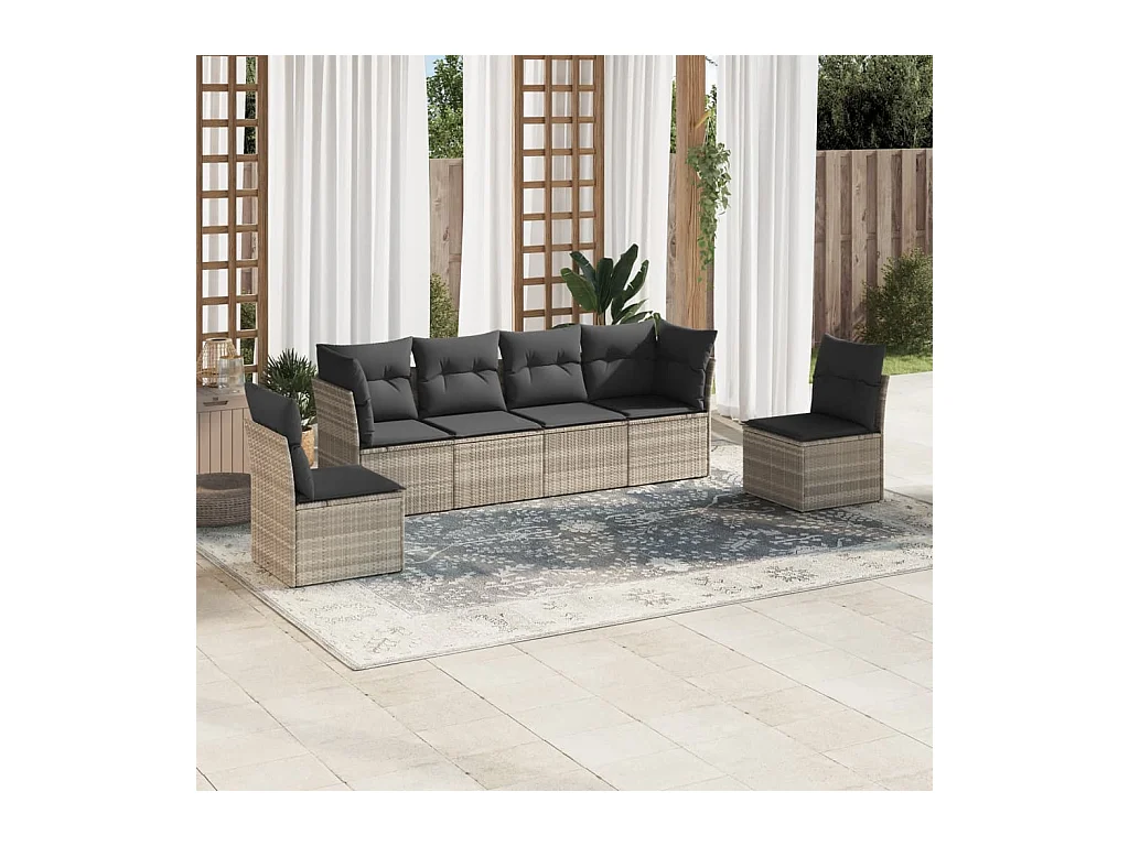 Salon de jardin 6 pcs avec coussins gris clair résine tressée
