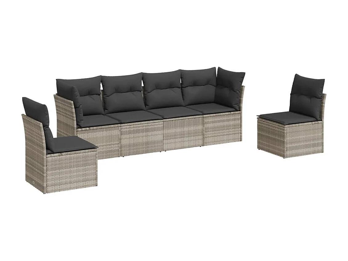 6-tlg. Garten-Sofagarnitur mit Kissen Hellgrau Poly Rattan