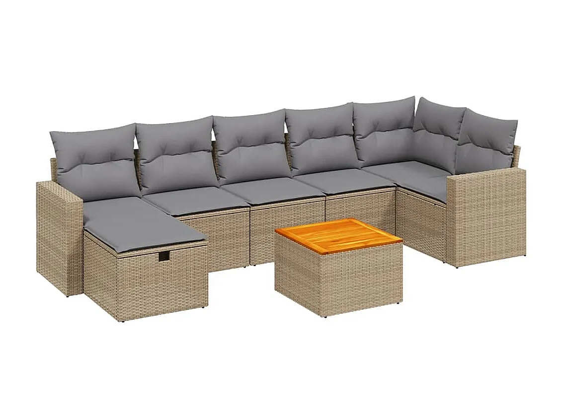 Juego de sofás jardín con cojines beige mezcla 8 pzas ratán PE