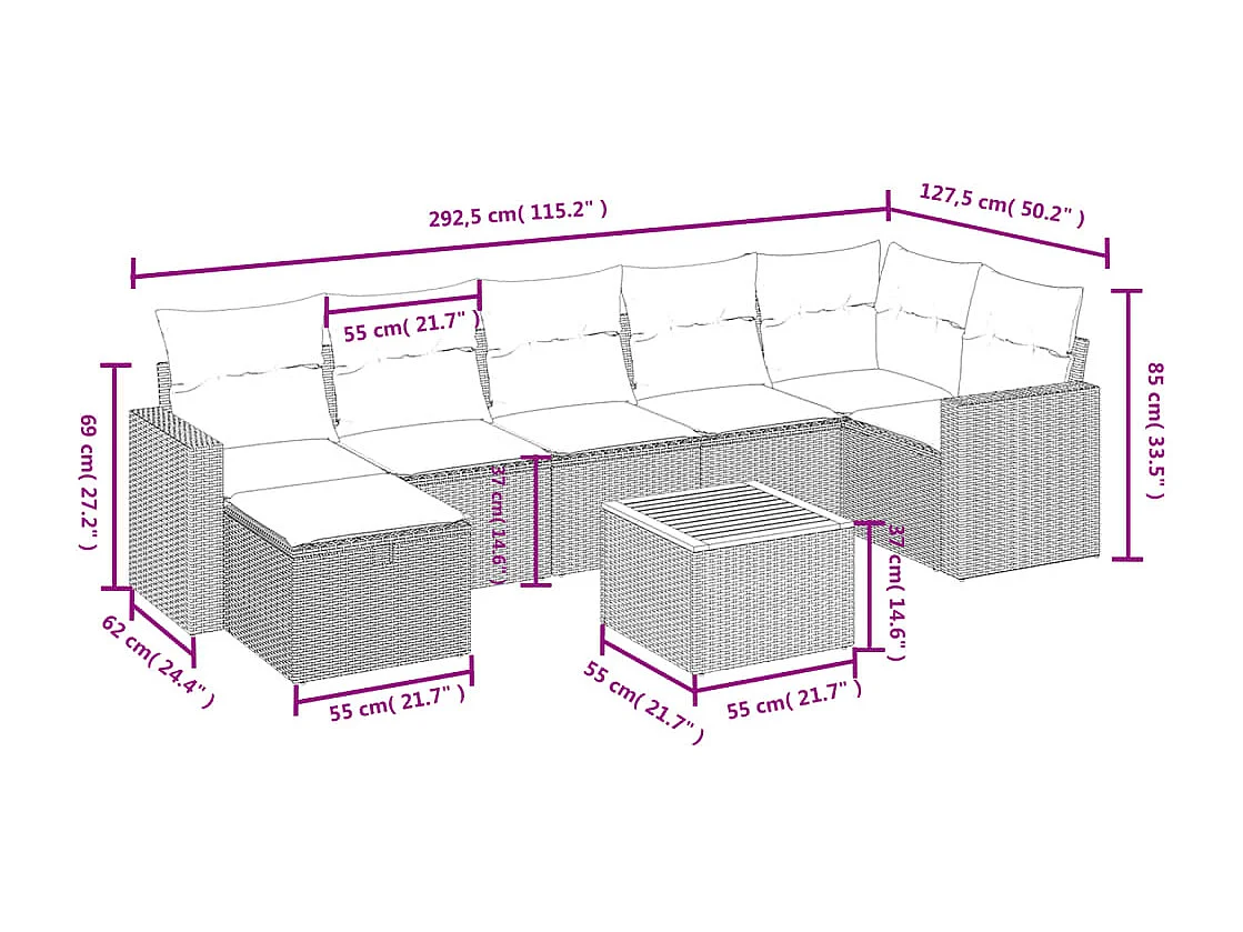 Juego de sofás jardín con cojines beige mezcla 8 pzas ratán PE