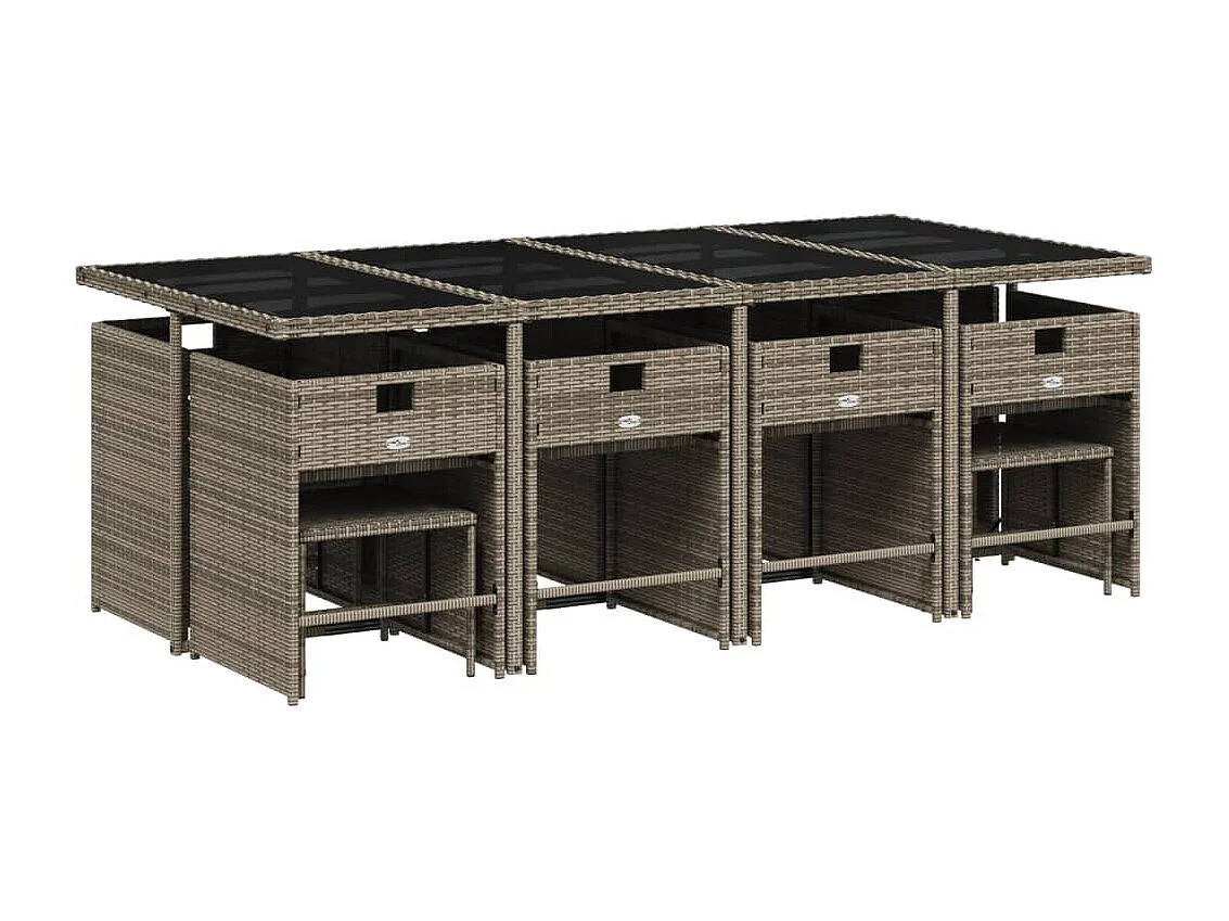 Set da Pranzo da Giardino 13pz con Cuscini Grigio in Polyrattan