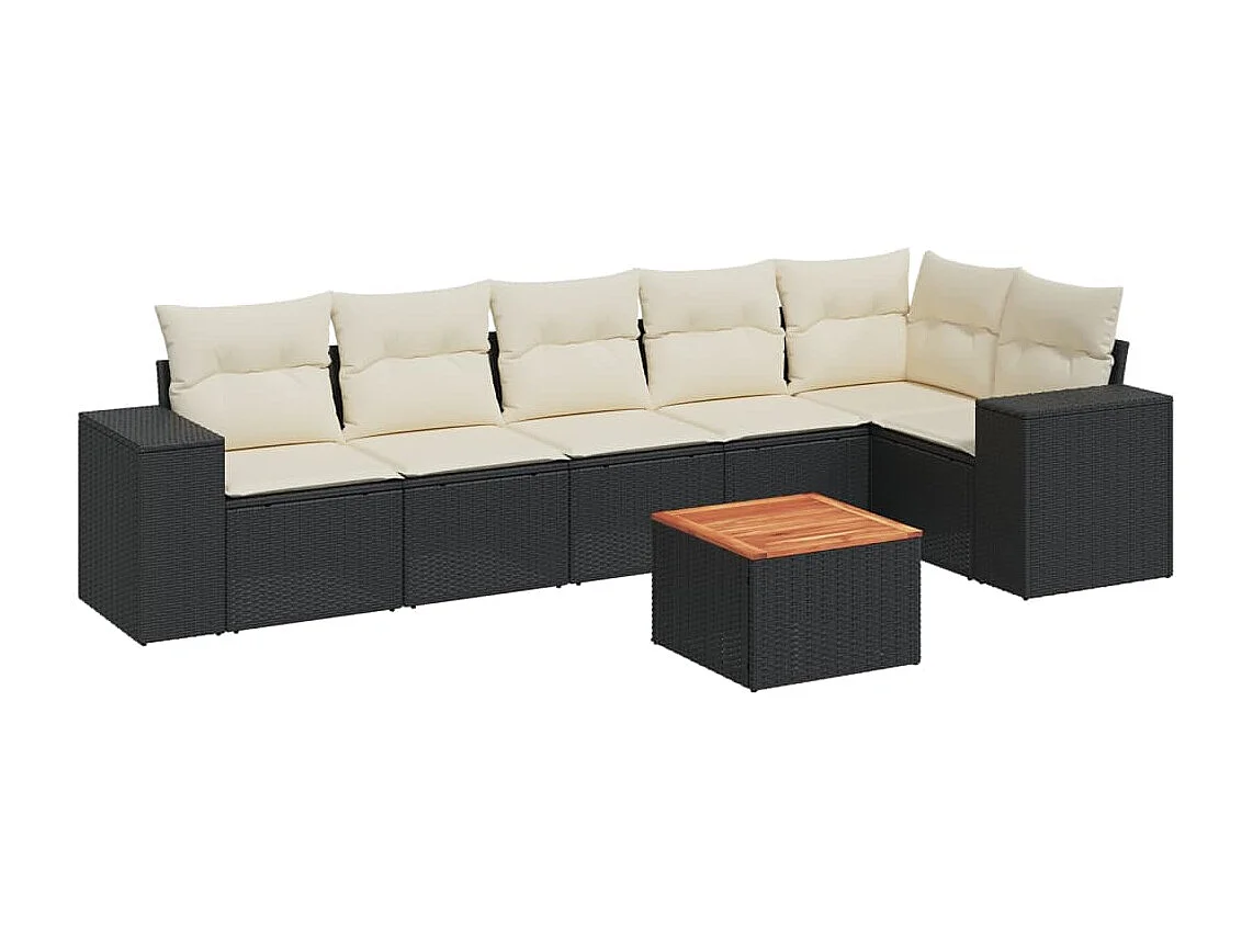 Set de comedor de jardín 7 pzas y cojines ratán sintético negro