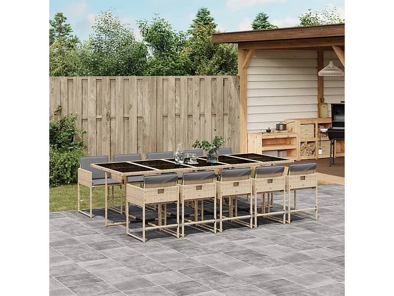 Set Pranzo da Giardino 11 pz con Cuscini Beige Misto Polyrattan
