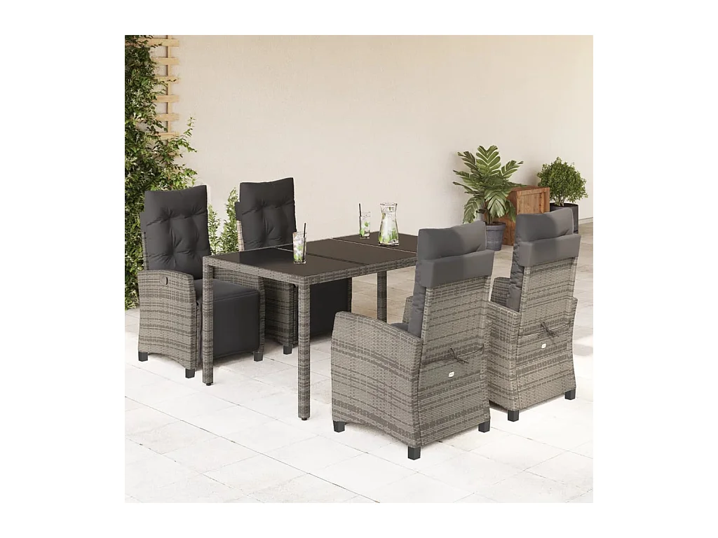 Set da Pranzo da Giardino 5 pz con Cuscini in Polyrattan Grigio