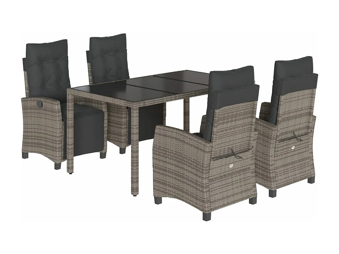 5 pcs conjunto de jantar p/ jardim c/ almofadões vime PE cinza