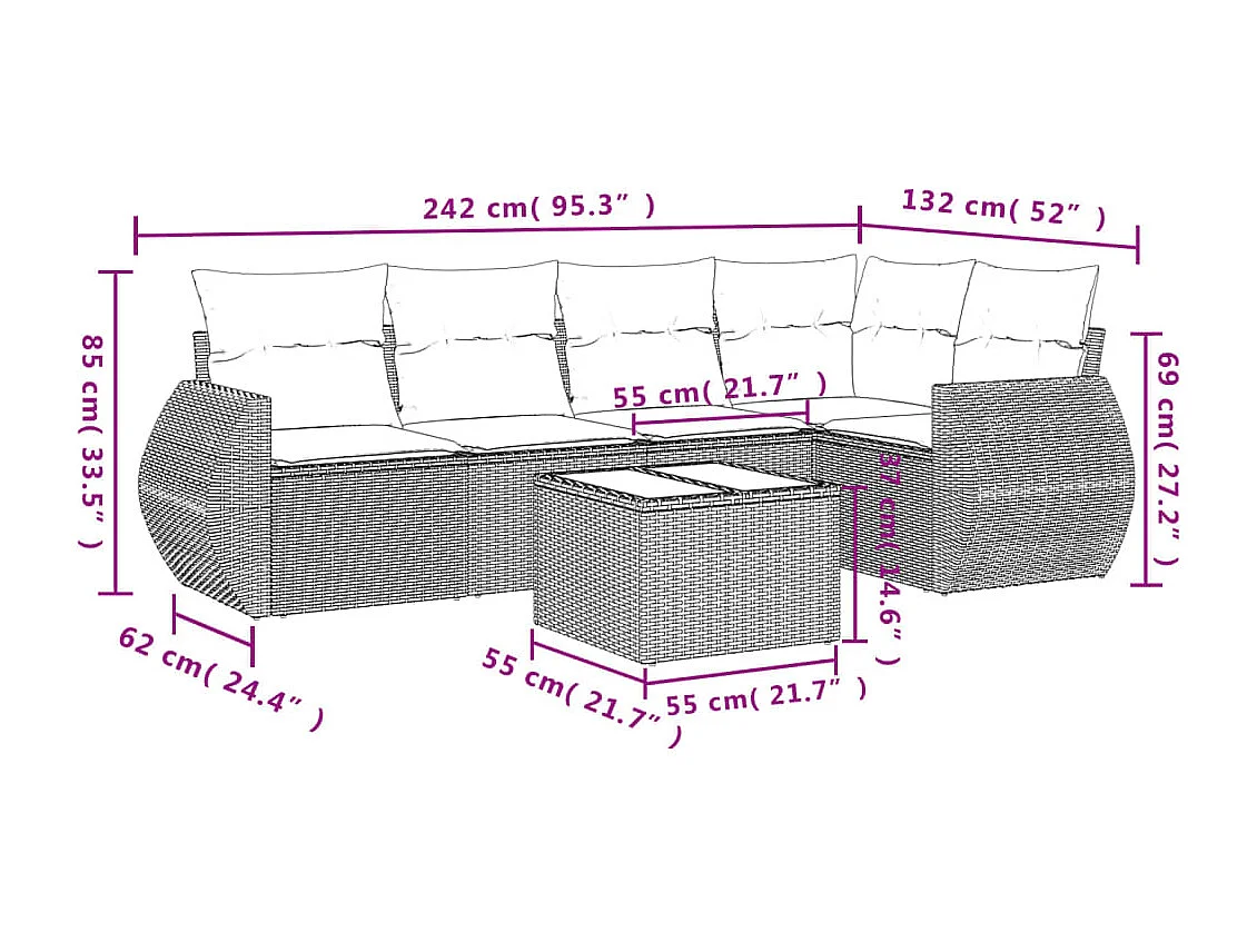 Salon de jardin avec coussins 6 pcs beige résine tressée