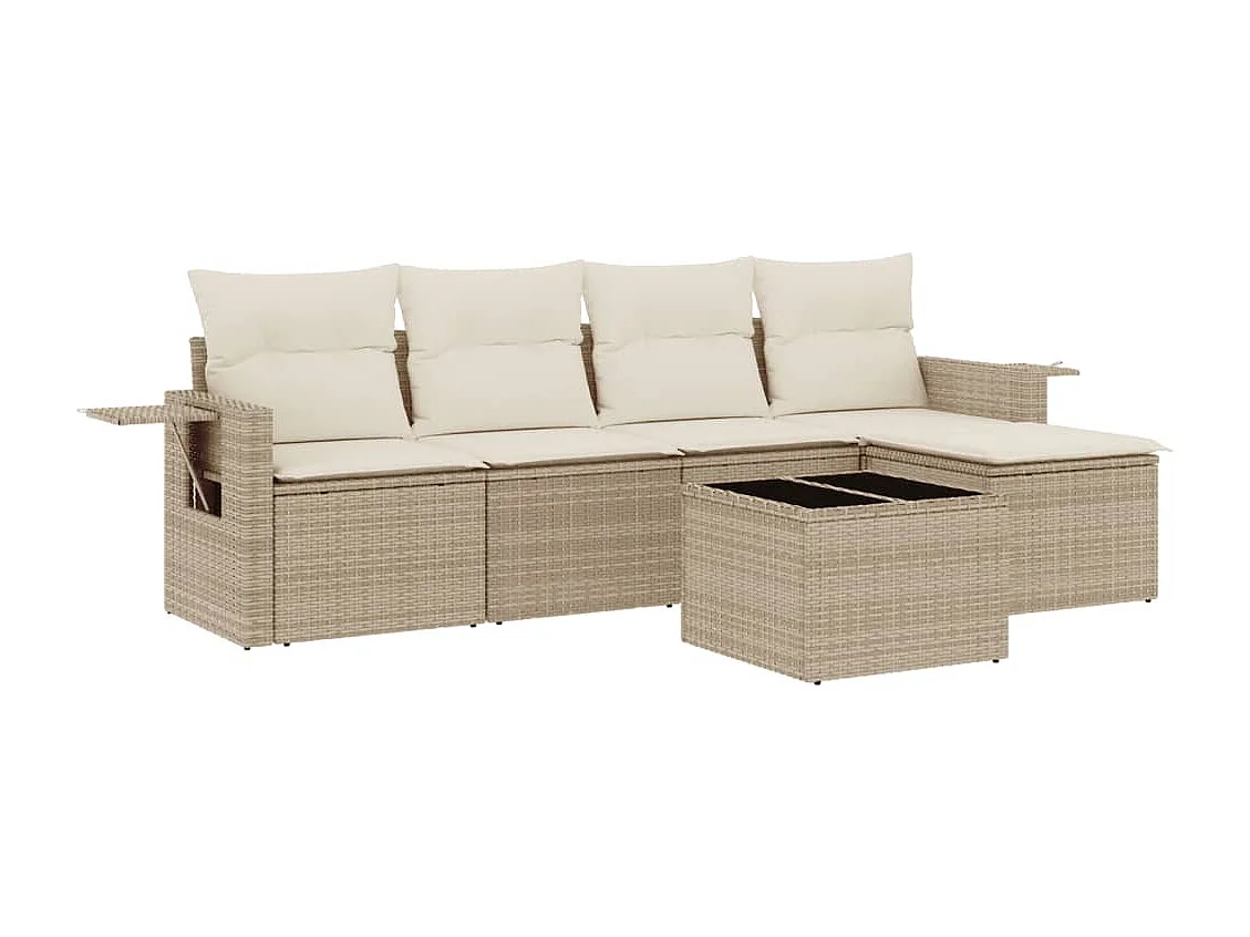 Set Divano da Giardino 6 pz con Cuscini Beige in Polyrattan