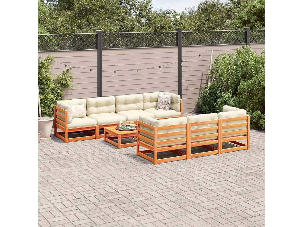 Set Divani Giardino 8 pz con Cuscini Marrone Cera Massello Pino