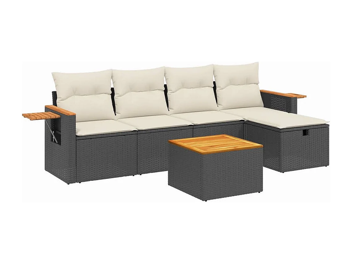 Salon de jardin 6 pcs avec coussins noir résine tressée