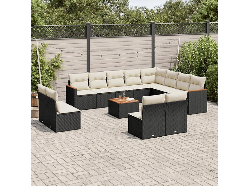 Set Divani da Giardino 13pz con Cuscini Nero in Polyrattan