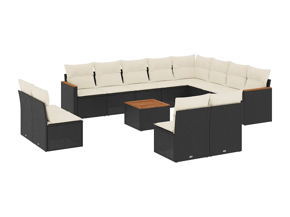 Set Divani da Giardino 13pz con Cuscini Nero in Polyrattan