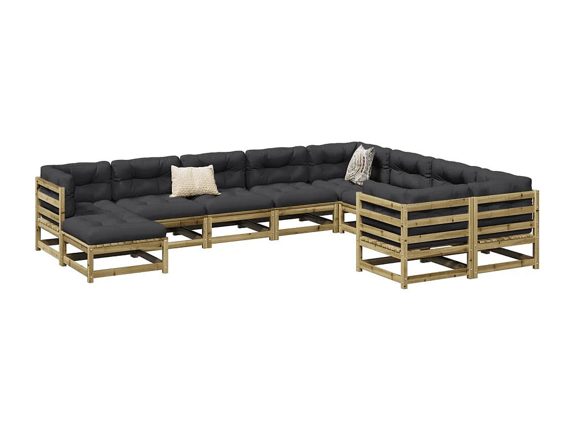 Salon de jardin avec coussins 10 pcs bois de pin imprégné