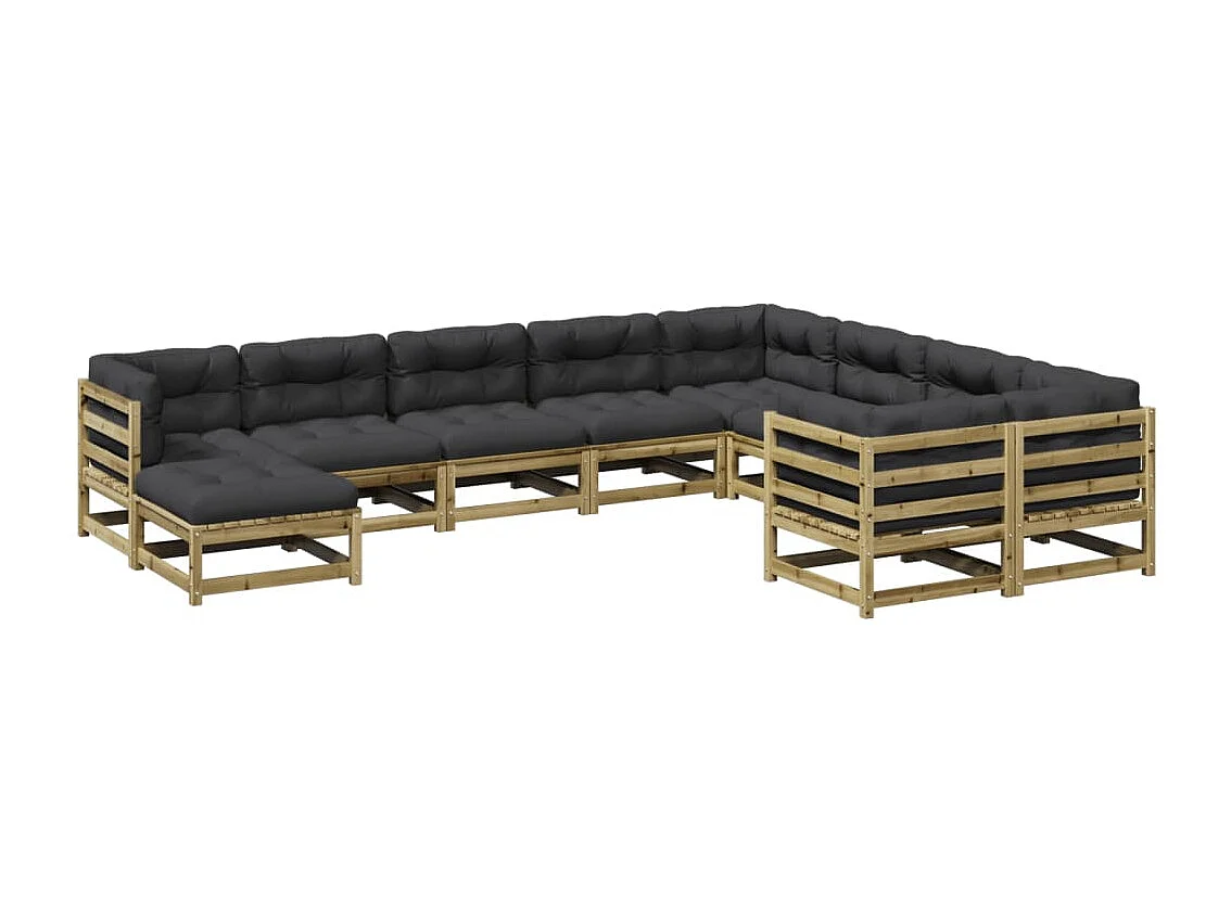 Salon de jardin avec coussins 10 pcs bois de pin imprégné