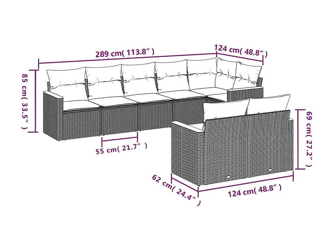 8-delige Loungeset met kussens poly rattan gemengd beige