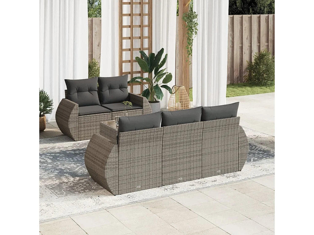 6 pcs conjunto sofás de jardim com almofadões vime cinzento