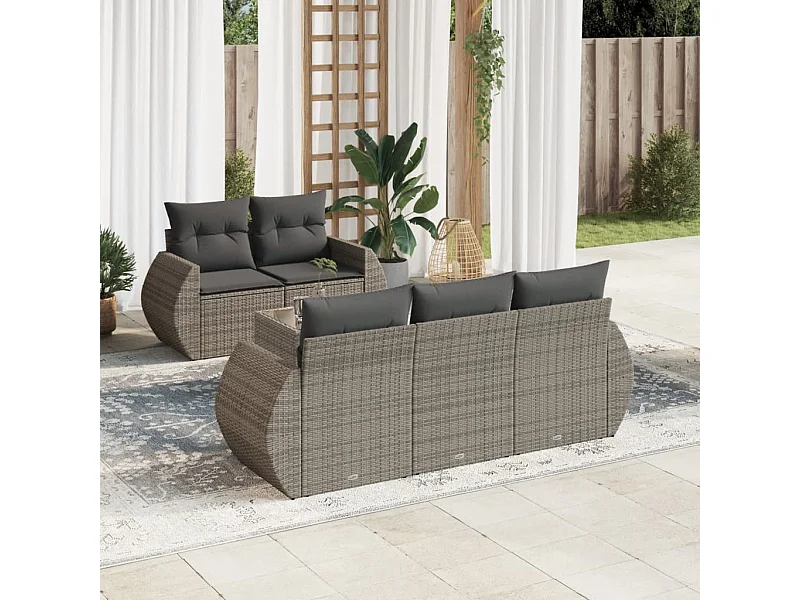 6 pcs conjunto sofás de jardim com almofadões vime cinzento