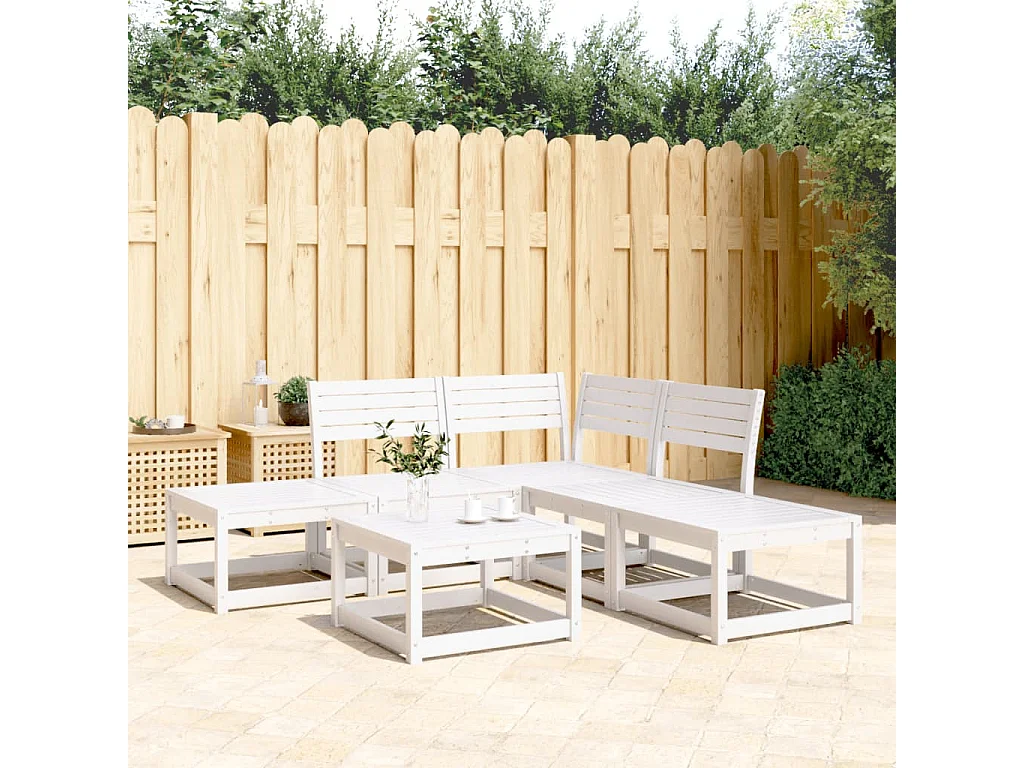 Salon de jardin 5 pcs blanc bois massif de pin